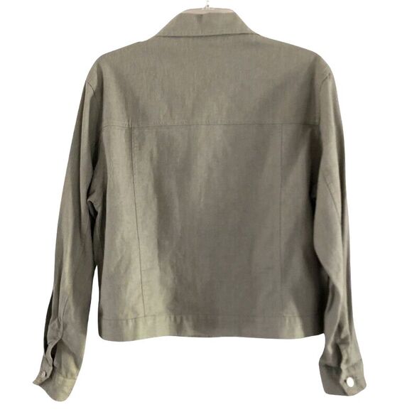 Bill Blass Linen Blend Trucker Jacket Womens Sz M VTG Taupe Lagenlook Minimalist - Picture 4 of 11